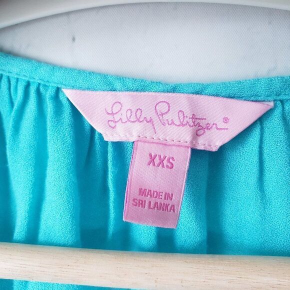 Lilly Pulitzer Willa Embroidered Top Size XXS Aqua Blue Boho Coastal Tassels - Picture 7 of 9